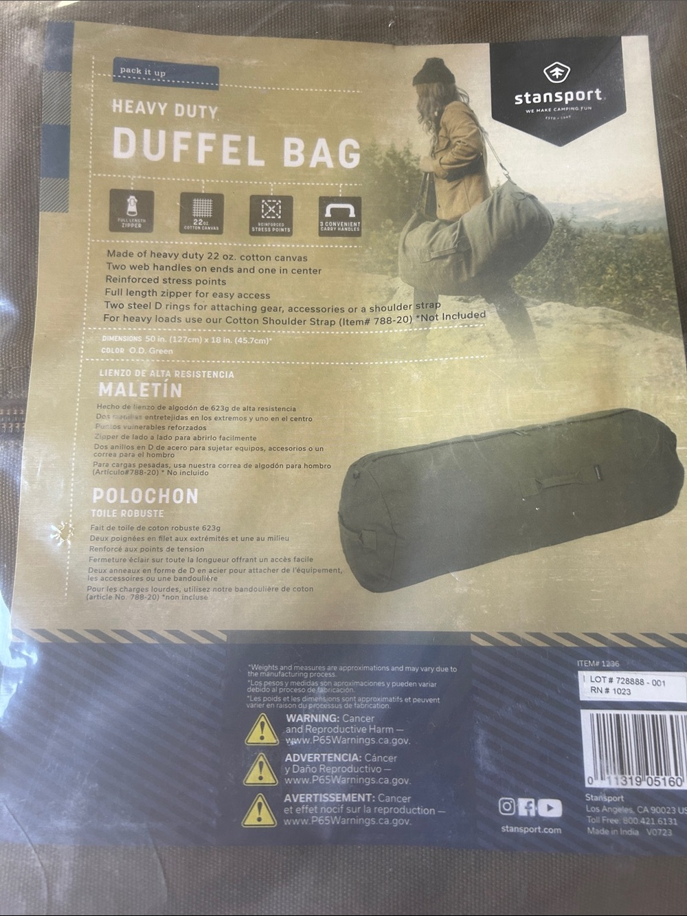 New Heavy Duty Olive Green Duffel Bag - Men's Travel Gear